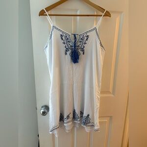 India Boutique one size blue white embroidered cover up dress tassels